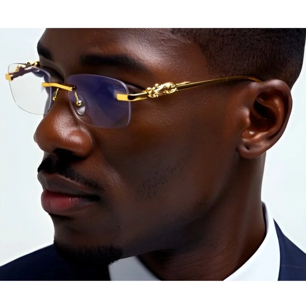Clear Lens Eye Glasses Frameless Rectangular‎ Street Casual Style Sophisticated
